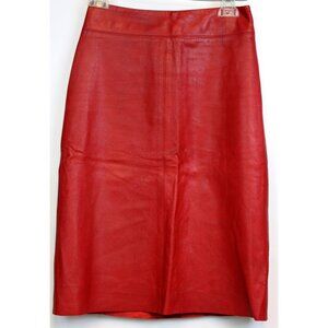BCBG Maxaxria Red Leather Pencil Skirt Women sz 0 Satin Lining Zipper City Chic